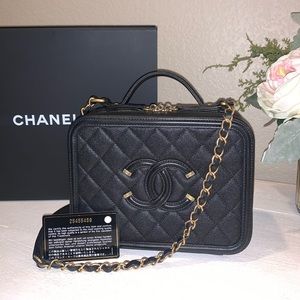 Authentic Chanel Filigree Vanity Case Medium